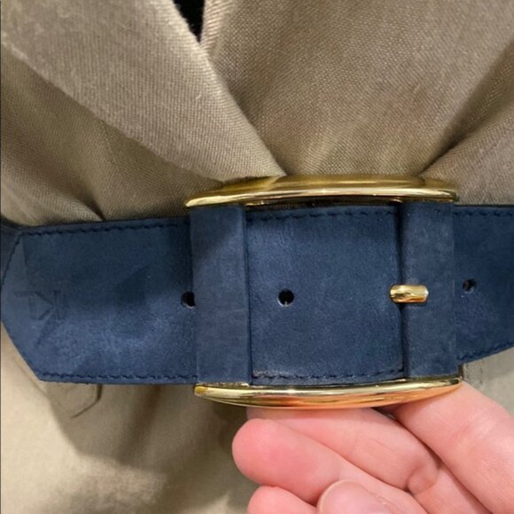 Karl Lagerfeld Suede belt Blue and Gold Statement Belt - Picture 2 of 14
